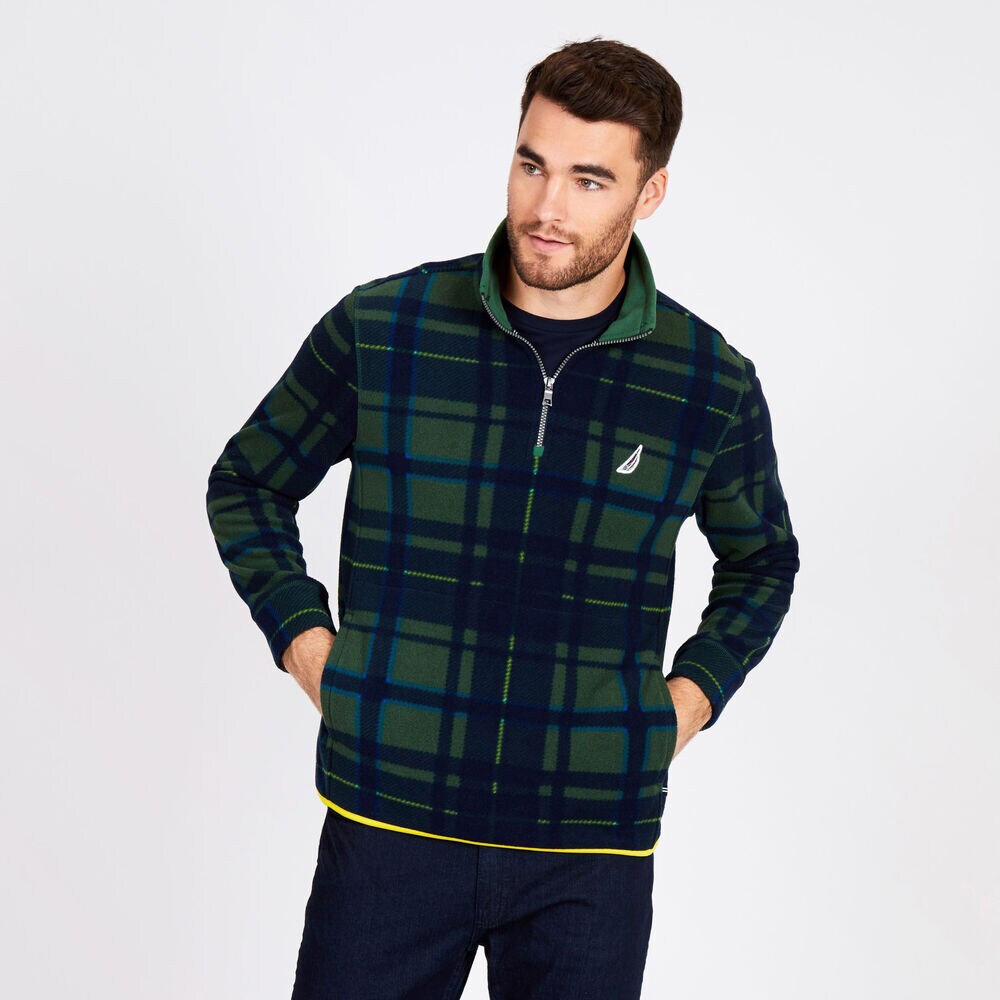 Quarter-Zip Geo Fleece Pullover,Pacific Pine,large