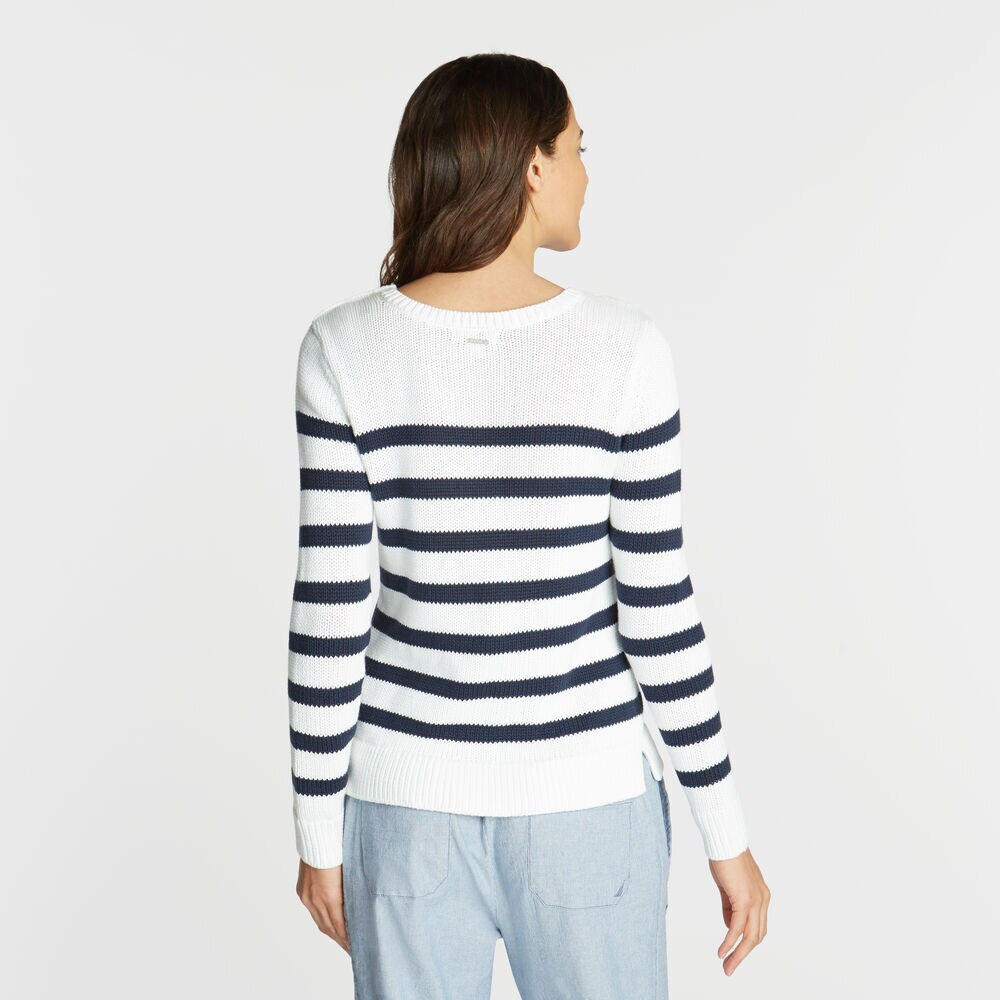 CLASSIC FIT CREWNECK SWEATER IN STRIPE,Bright White,large
