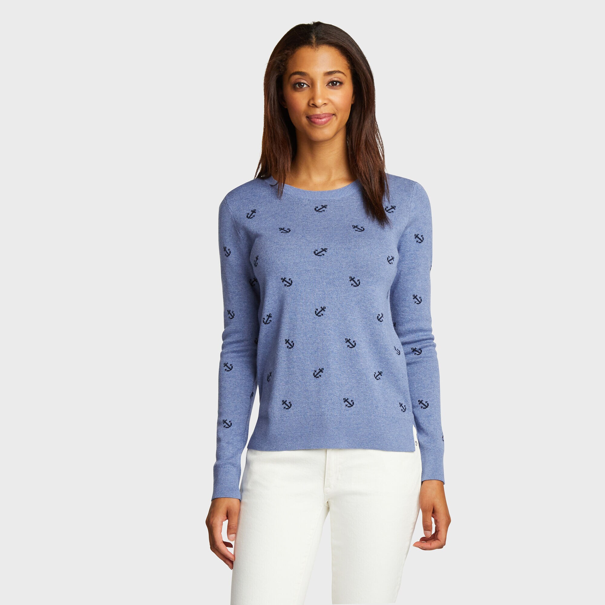 Anchor Pattern Cotton & Modal Sweater,Aquabreeze,large