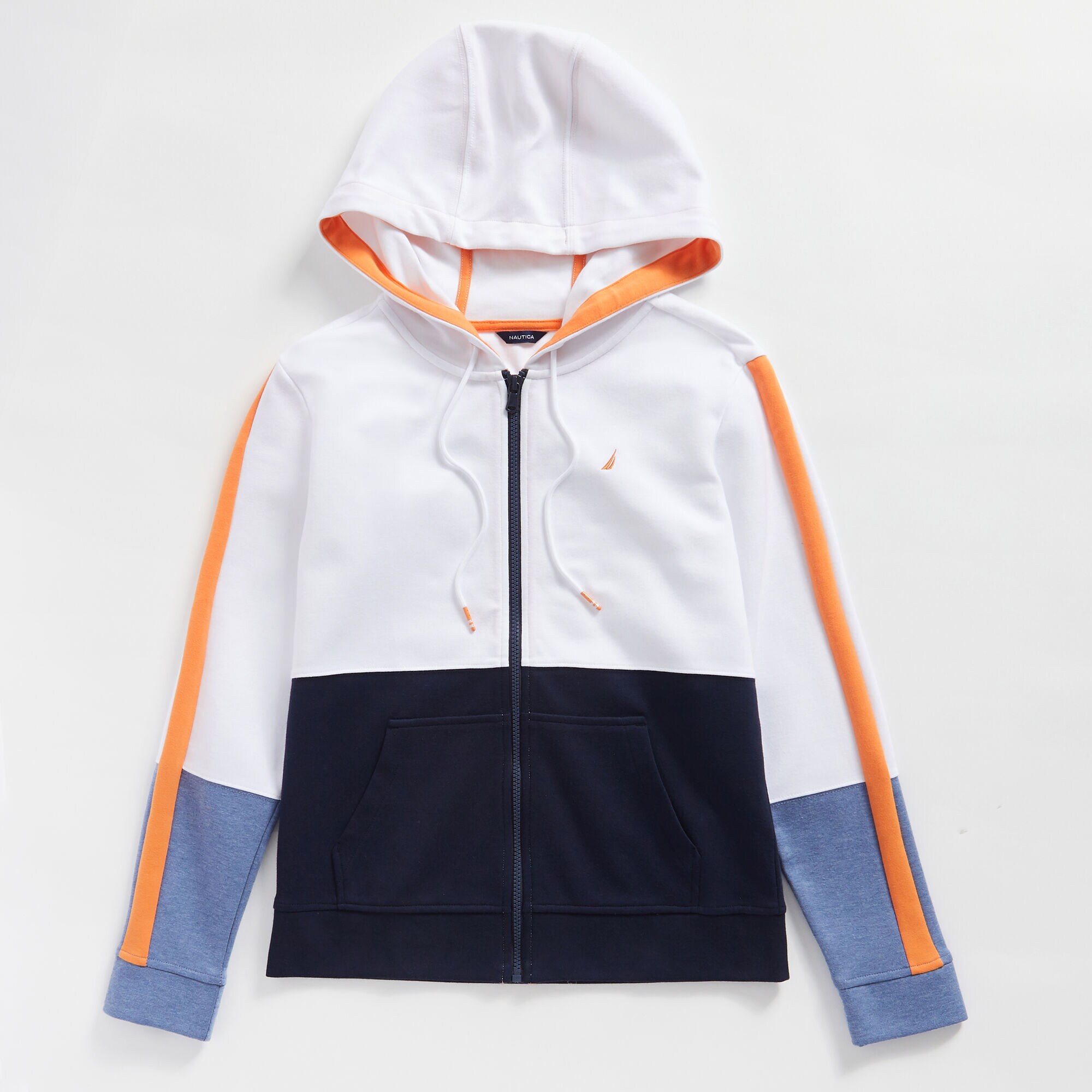 COLORBLOCK FULL-ZIP HOODIE,Bright White,large