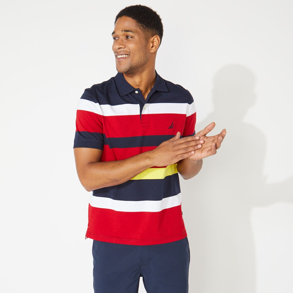 BIG & TALL CLASSIC FIT STRIPED POLO,Navy,large
