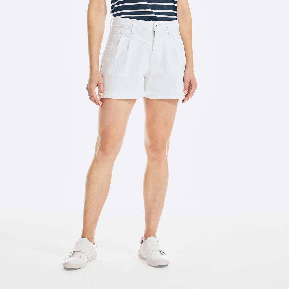 4" NAUTICA JEANS CO. HIGH-WAIST PLEATED DENIM SHORT,Shell,large