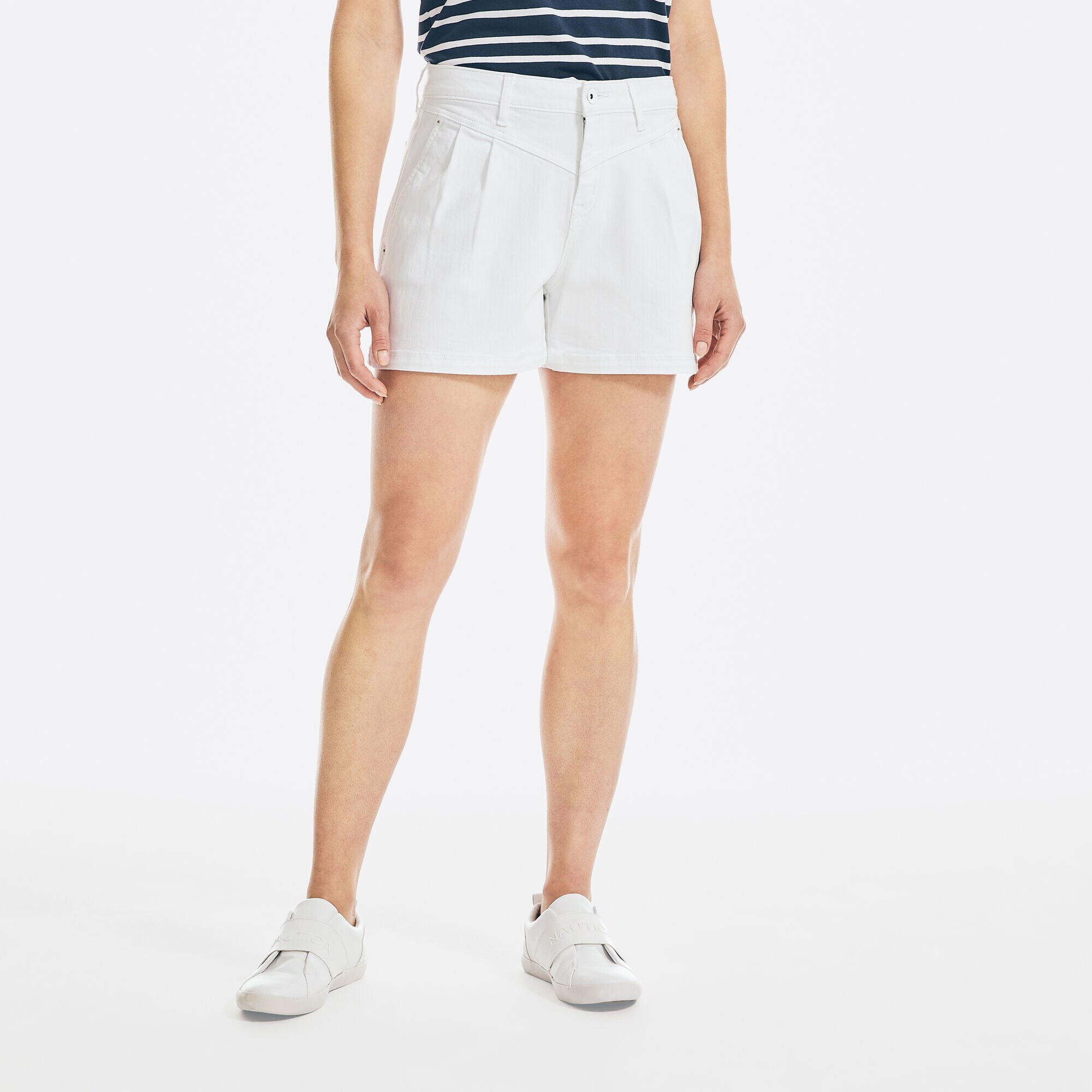 4" NAUTICA JEANS CO. HIGH-WAIST PLEATED DENIM SHORT,Shell,large