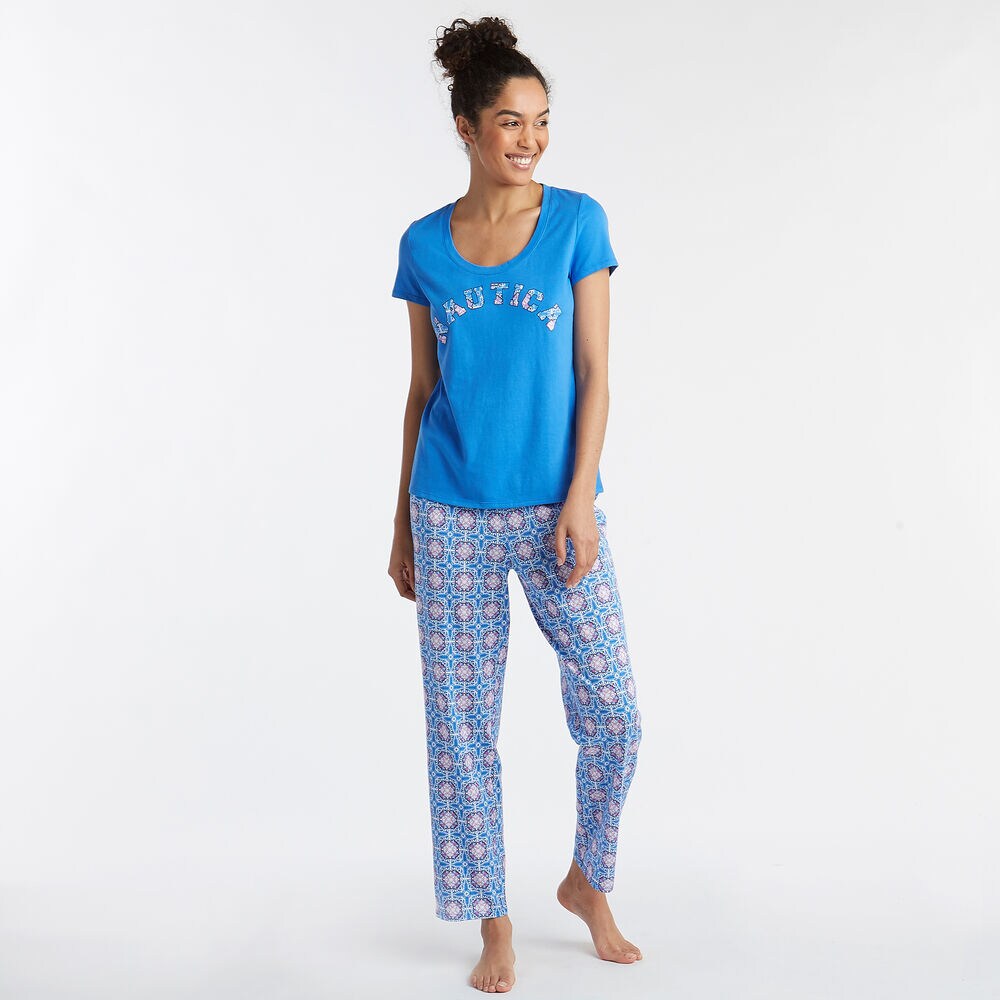 SHORT SLEEVE PAJAMA SET IN SEA MOSIAC PRINT,Federal Blue,large