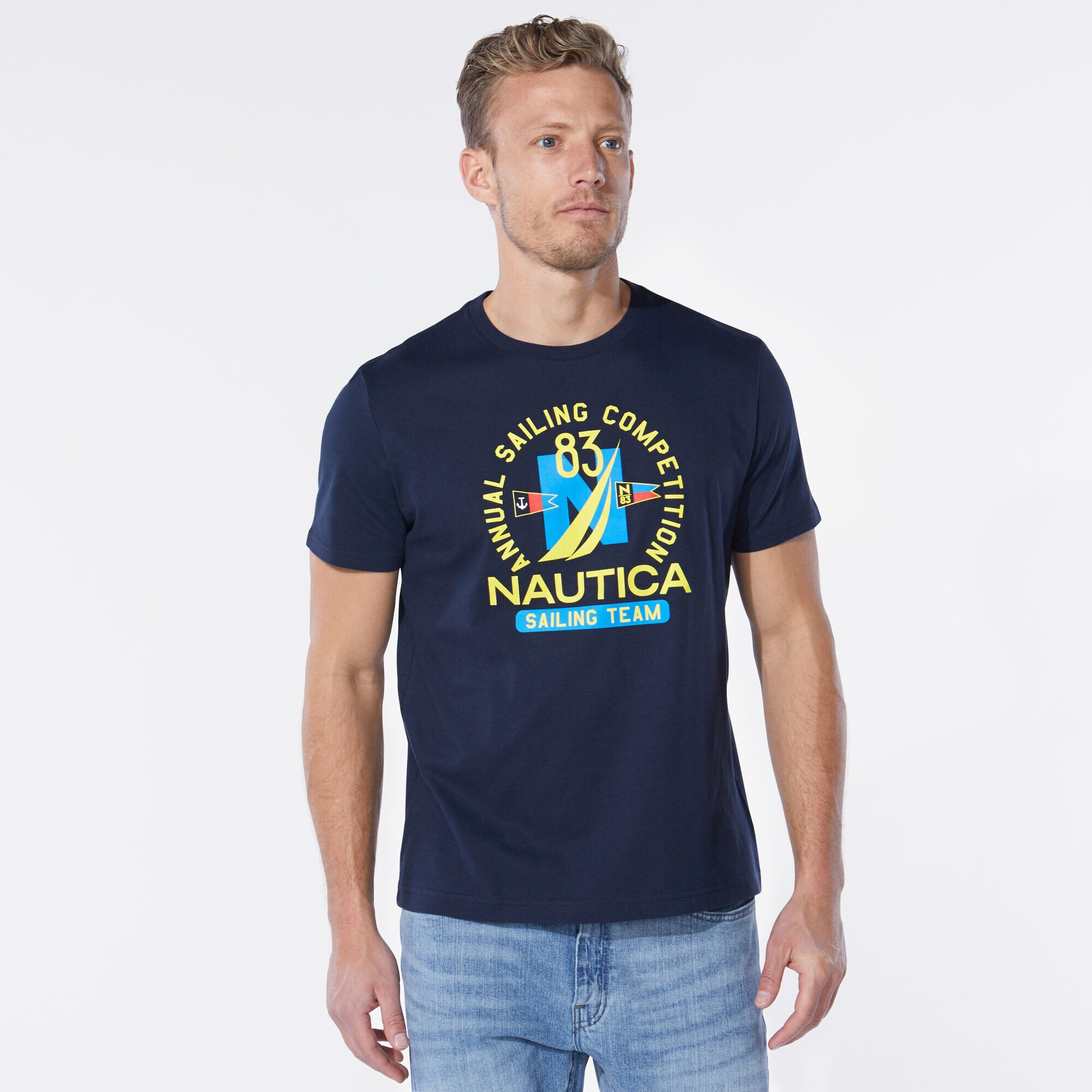 SAILING COMPETITION GRAPHIC T-SHIRT,Navy,large