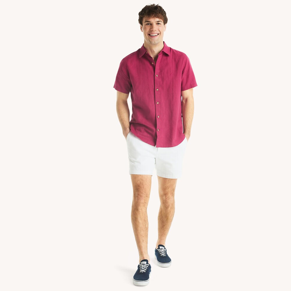 Short-Sleeve Linen Deck Shirt,Rescue Red,large