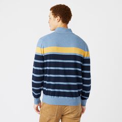 NAVTECH COLORBLOCK-STRIPED QUARTER-ZIP SWEATER,Anchor Blue Heather,large