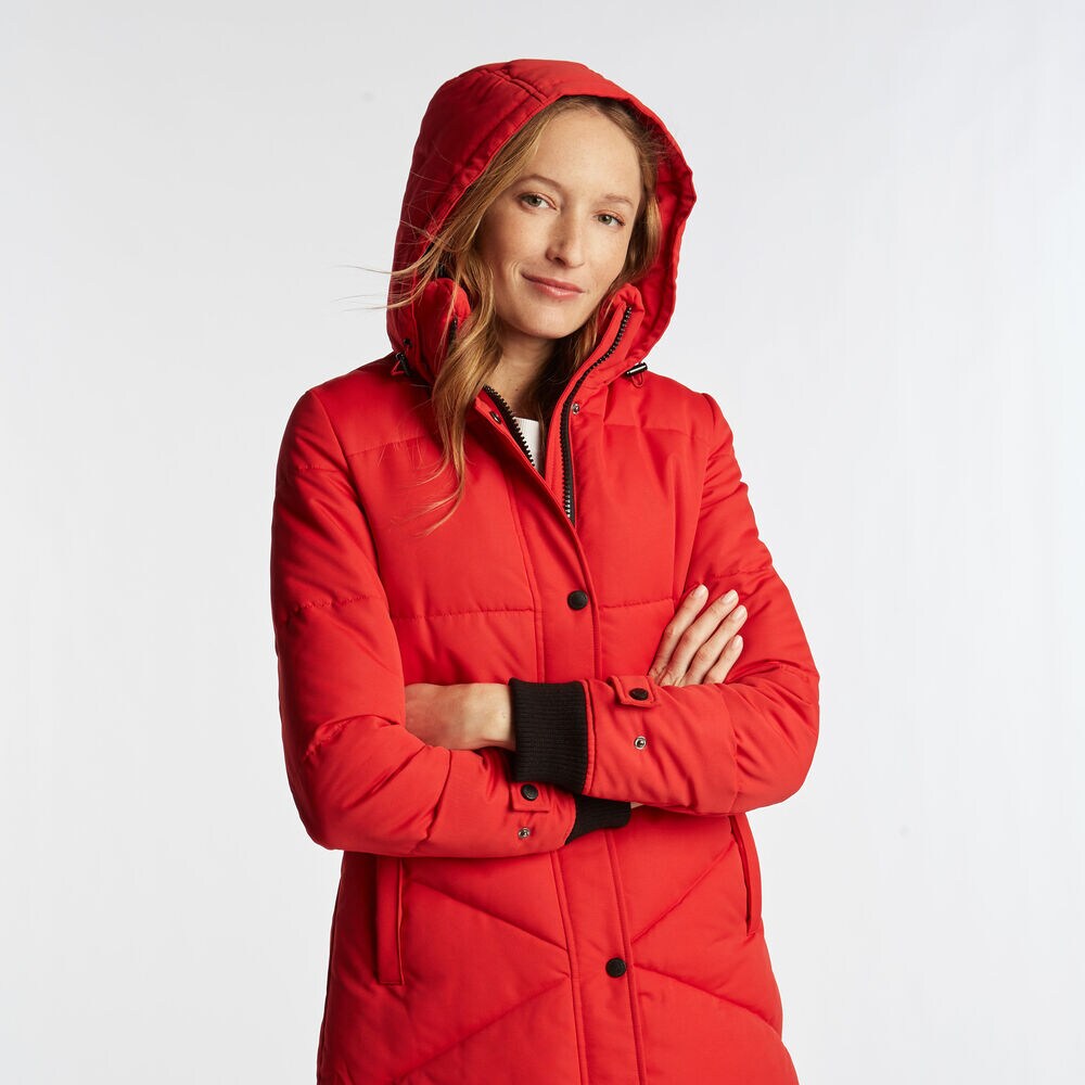 WOMEN'S LONG QUILTED PUFFER COAT,Tomales Red,large