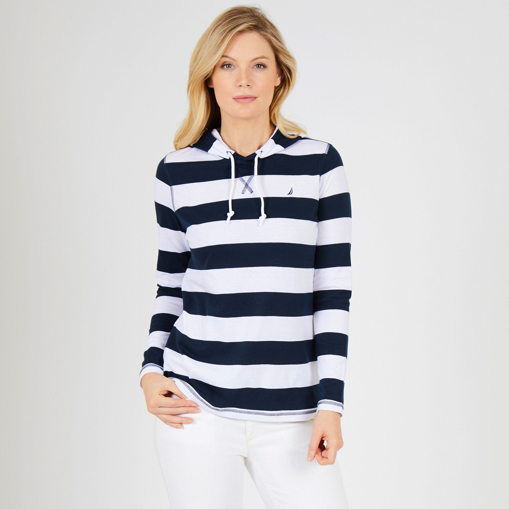 Signature Striped Pullover Hoodie,Stellar Blue Heather,large