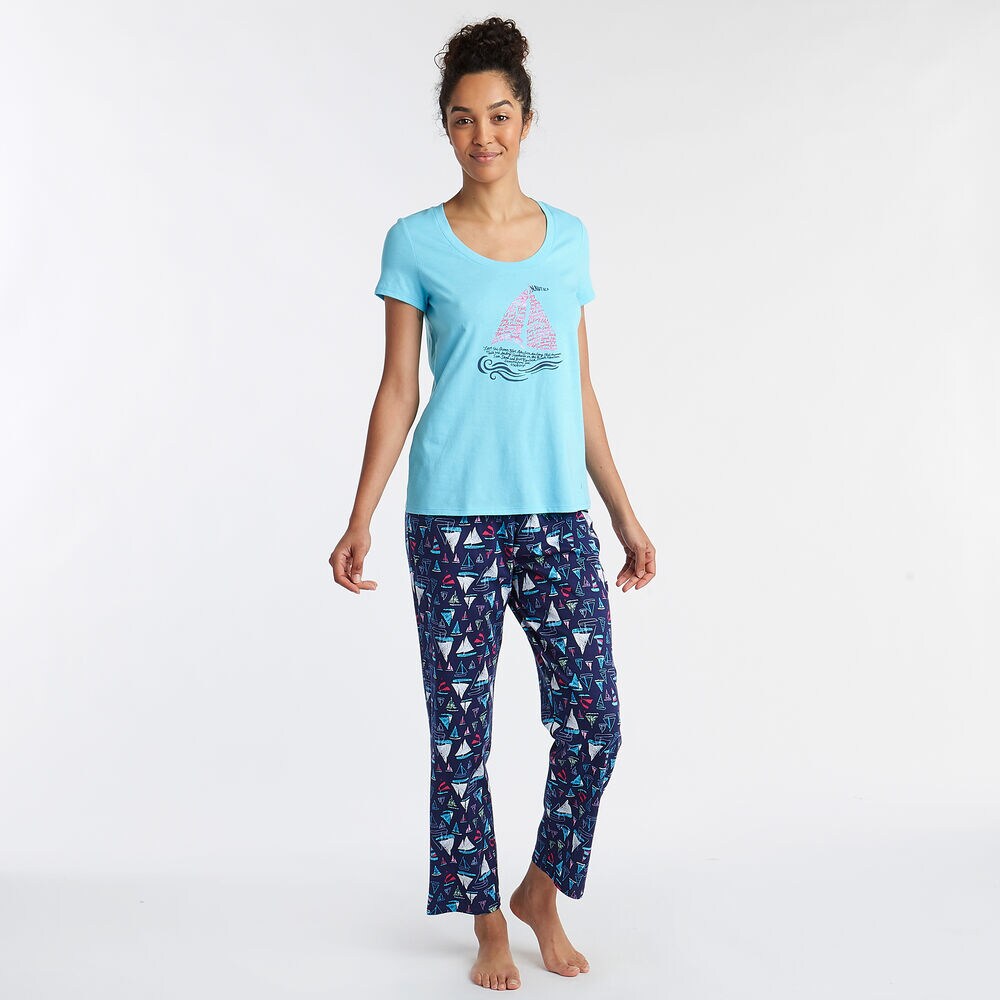 SHORT SLEEVE PAJAMA SET IN MULTI SAIL PRINT,Pure Adriatic Sea Wash,large