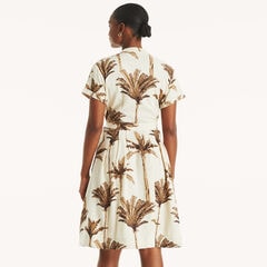 Printed Mini Linen Shirt Dress,Marshmallow,large
