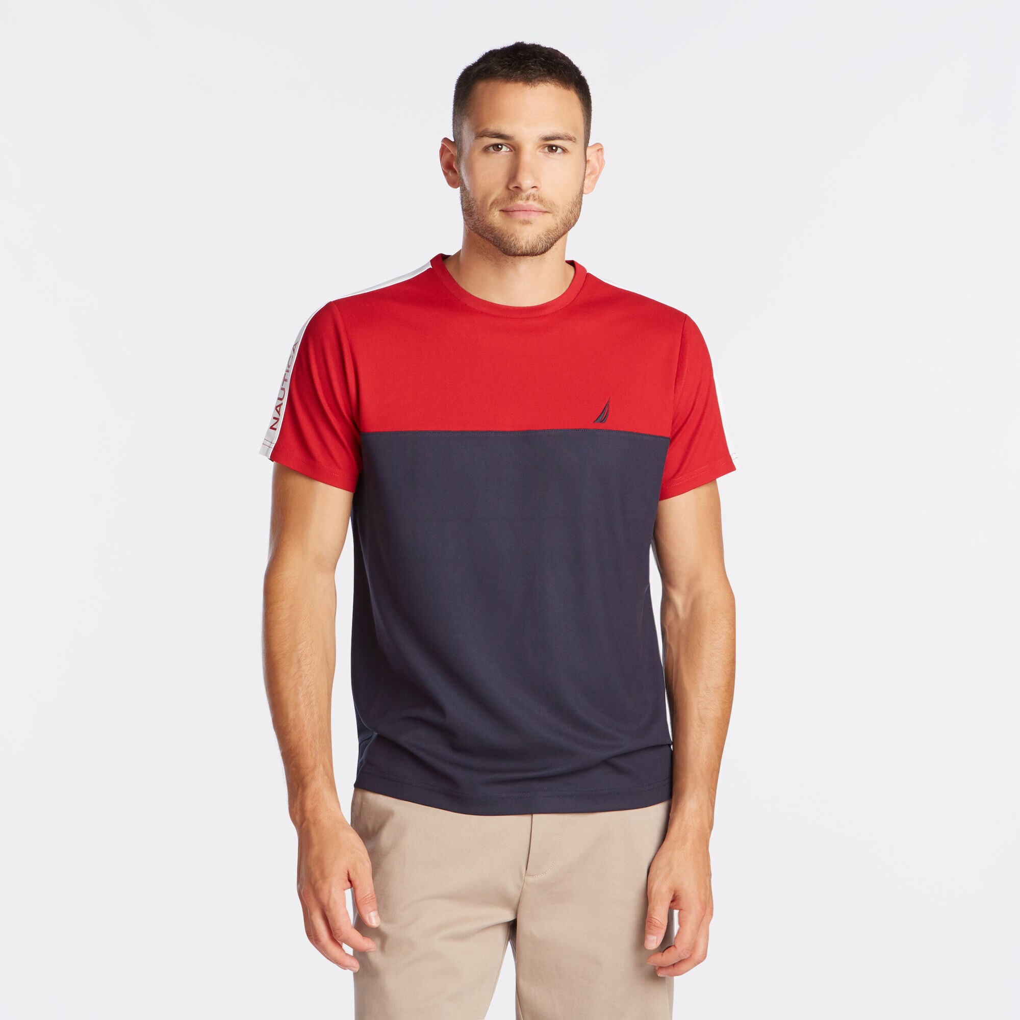 PIECED COLORBLOCK PERFORMANCE T-SHIRT,Nautica Red,large