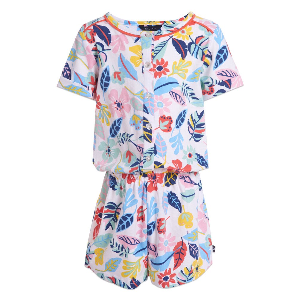 LITTLE GIRLS' FLORAL KNIT ROMPER (4-7),Blue Stern,large
