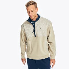 QUILTED MIXED MEDIA FLEECE PULLOVER,Sail White,large