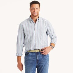 Big & Tall Striped Oxford Shirt,Navy,large
