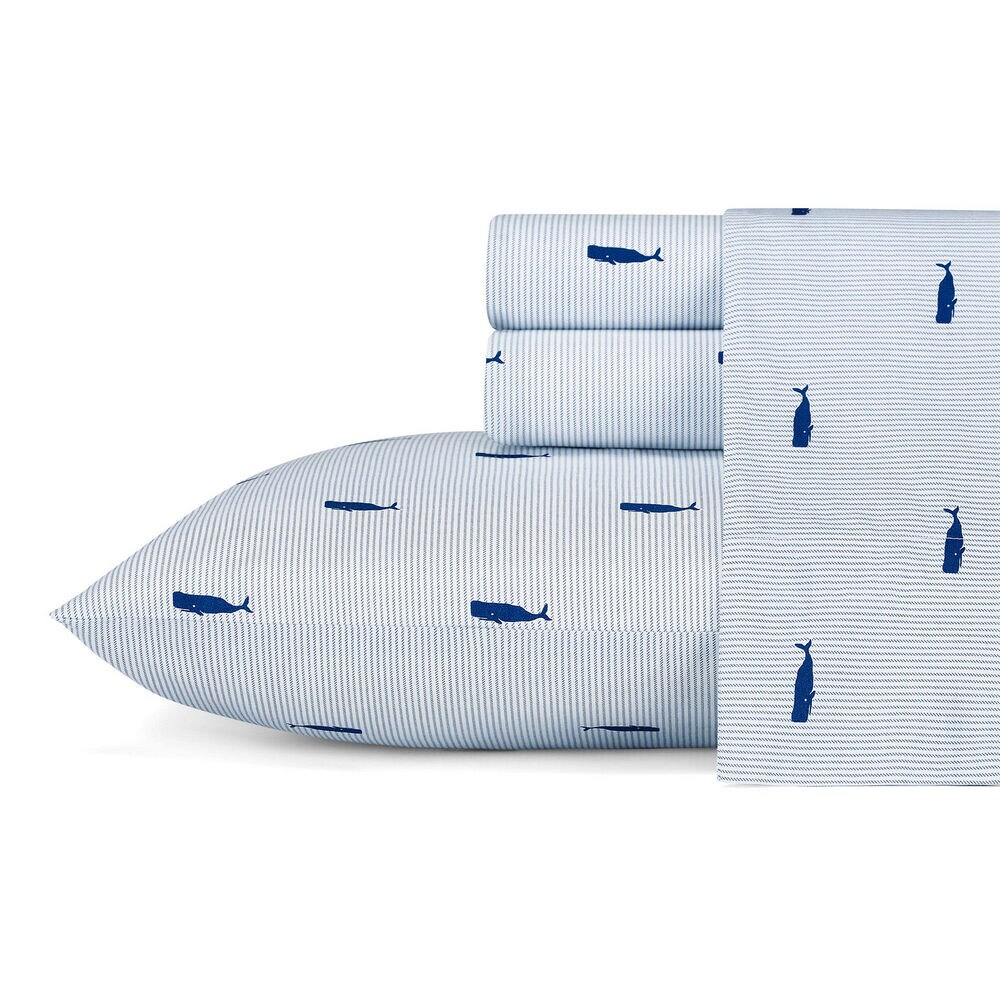 Whale Stripe Blue Twin Sheet Set,Bright Cobalt,large