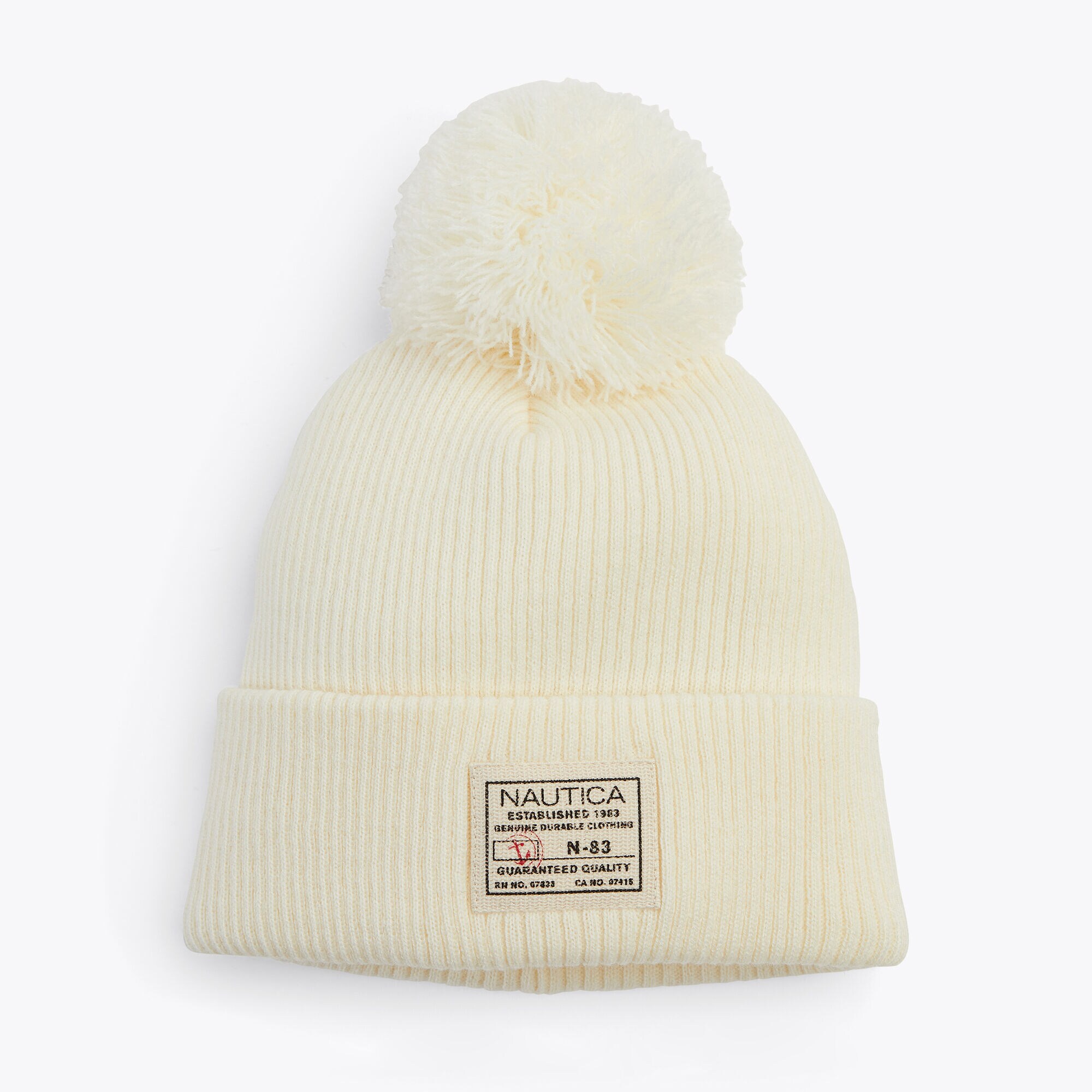 Rib-Knit Pom Hat,Champagne,large