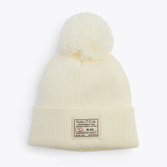 Rib-Knit Pom Hat,Champagne,large