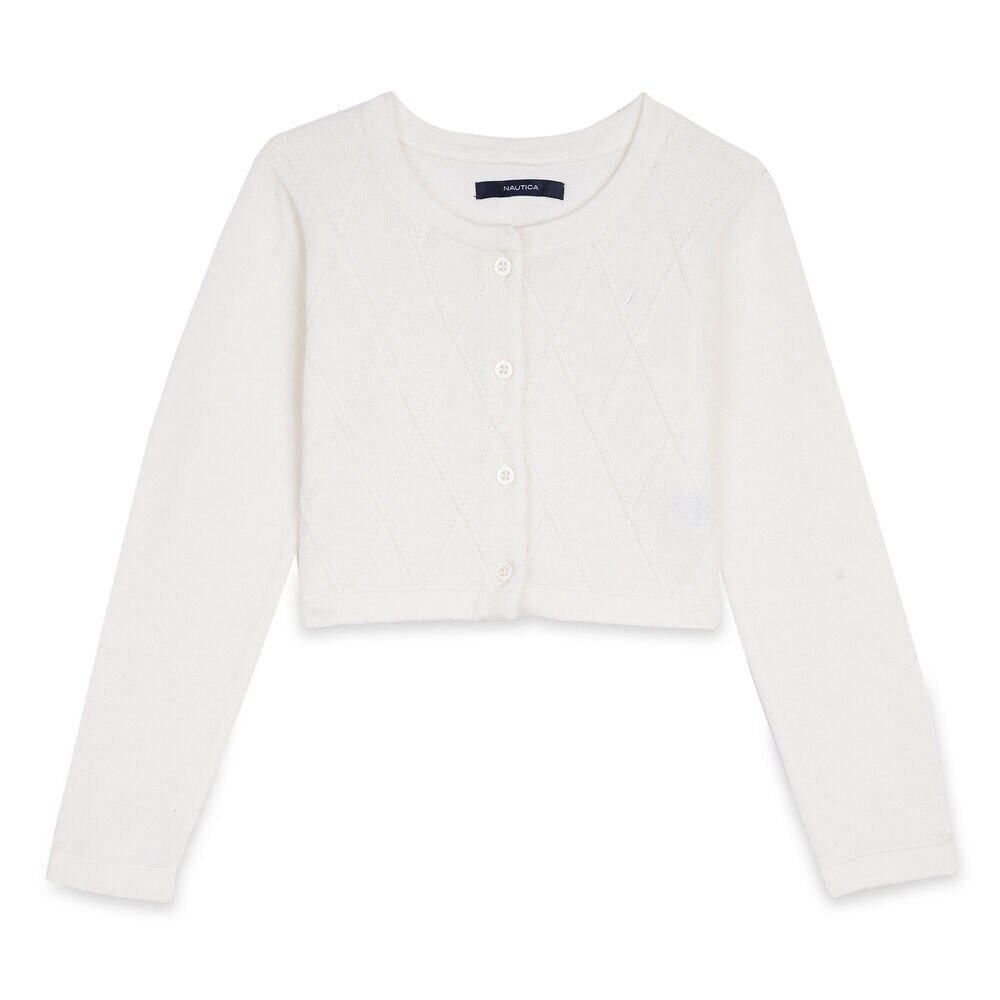 Toddler Girls' Cropped Cardigan (2T-3T),Bright White,large