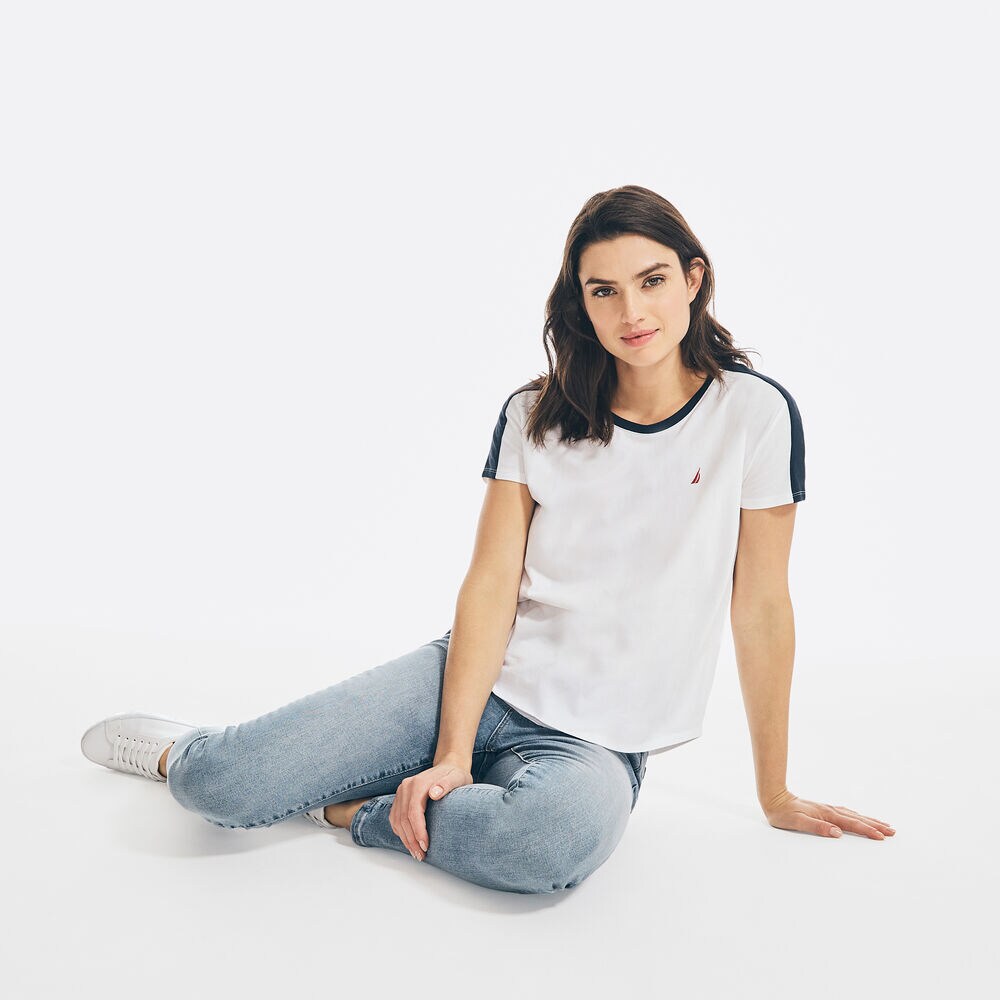 COLORBLOCK-SLEEVE T-SHIRT,Bright White,large