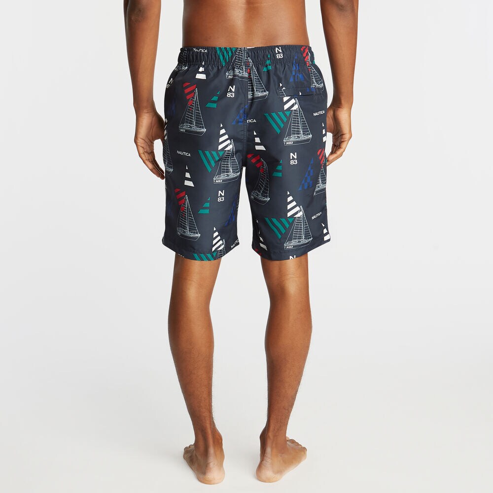 8" GEO SAILING PRINT SWIM TRUNK,Navy,large