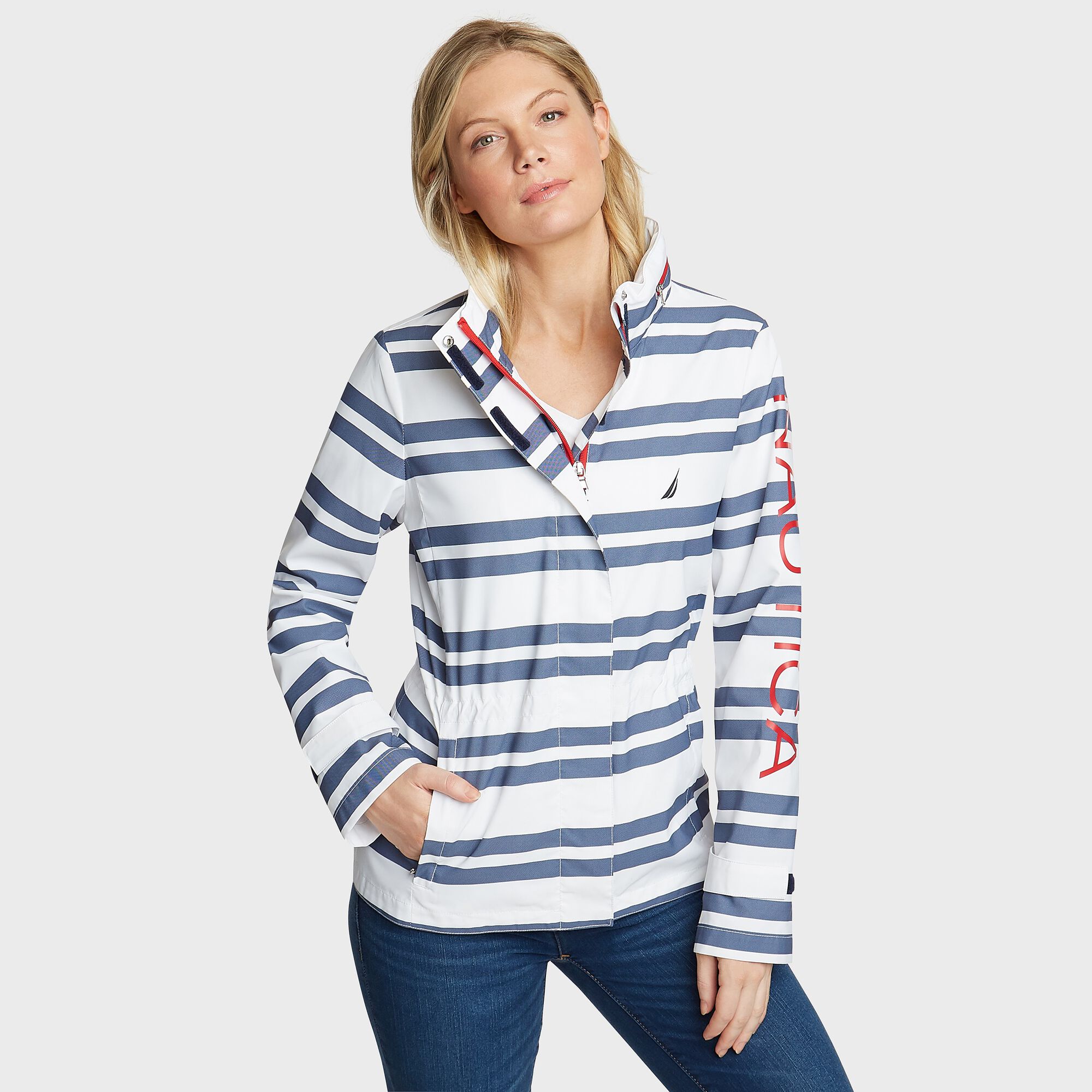 Stripe Lightweight Parka,Bright White,large