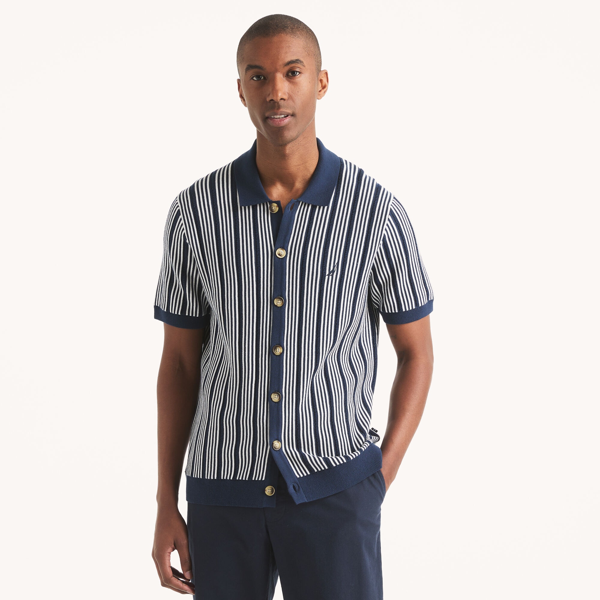 Striped Sweater Polo,Lapis Blue,large