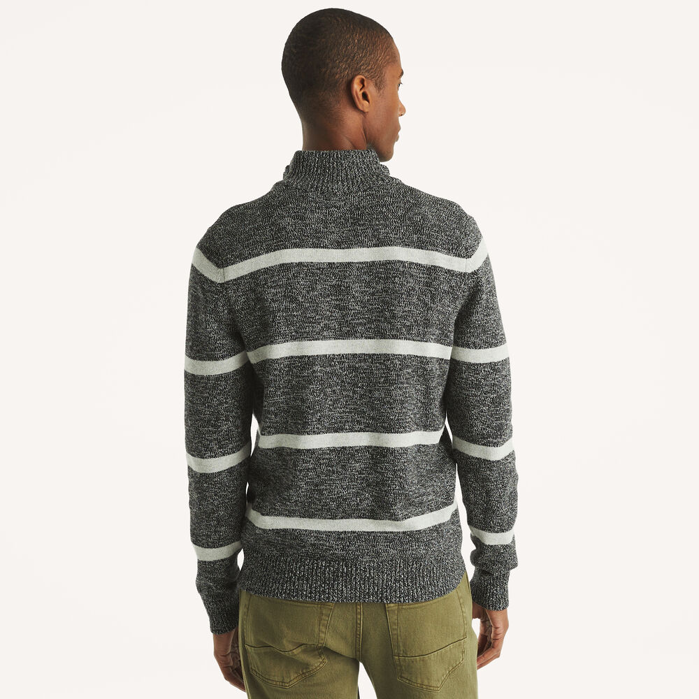 Striped Mock-Neck Sweater,True Black,large