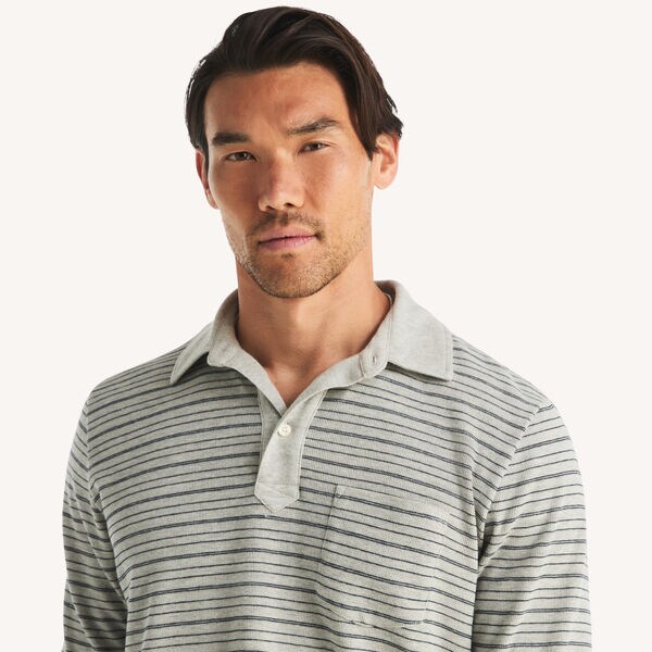 Classic Fit Waffle-Knit Long-Sleeve Striped Polo