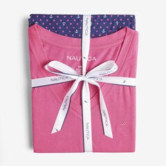 POLKA DOT PRINT SHORT SLEEVE PAJAMA SET,Navy,large