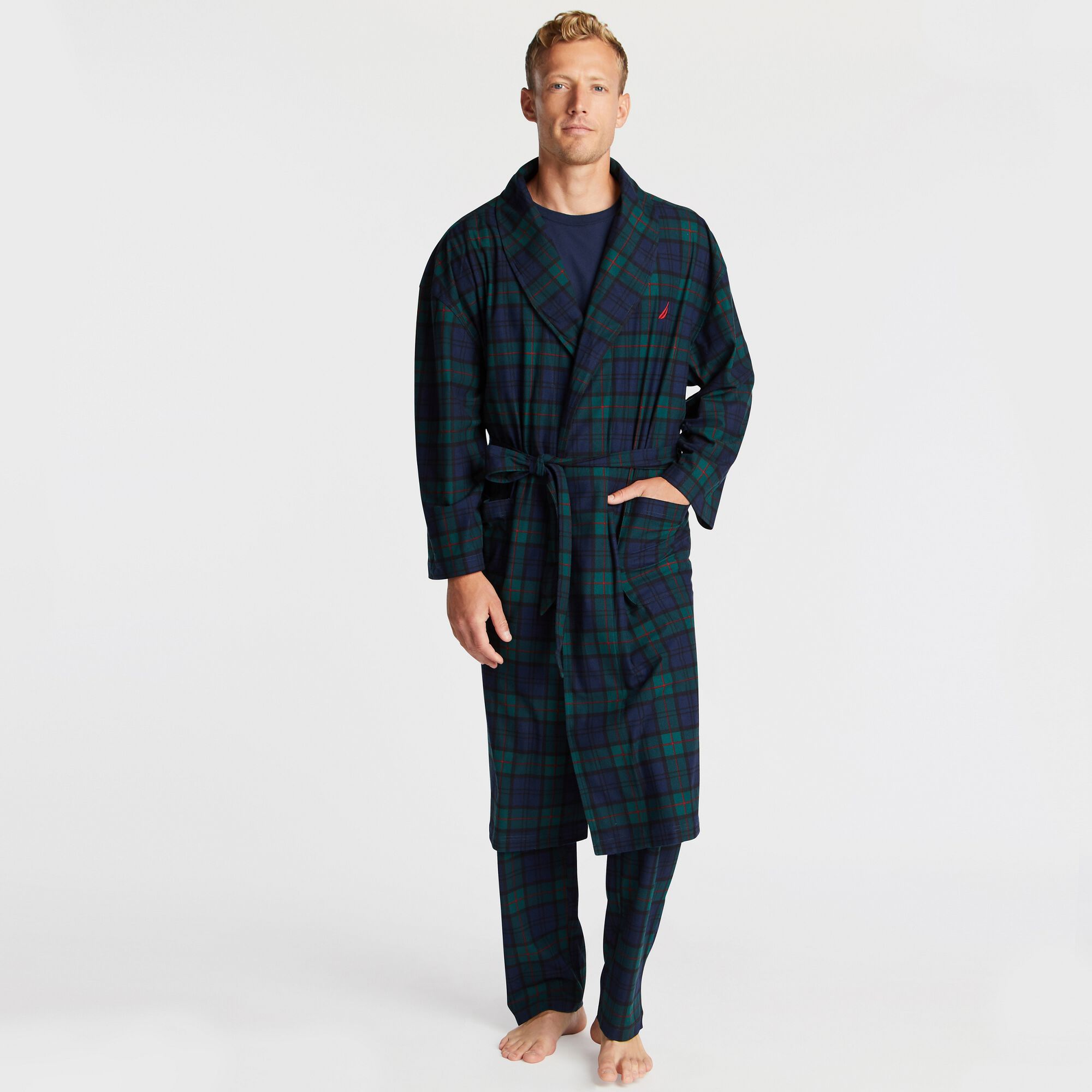 PLAID FLEECE ROBE,Kelp Seas,large
