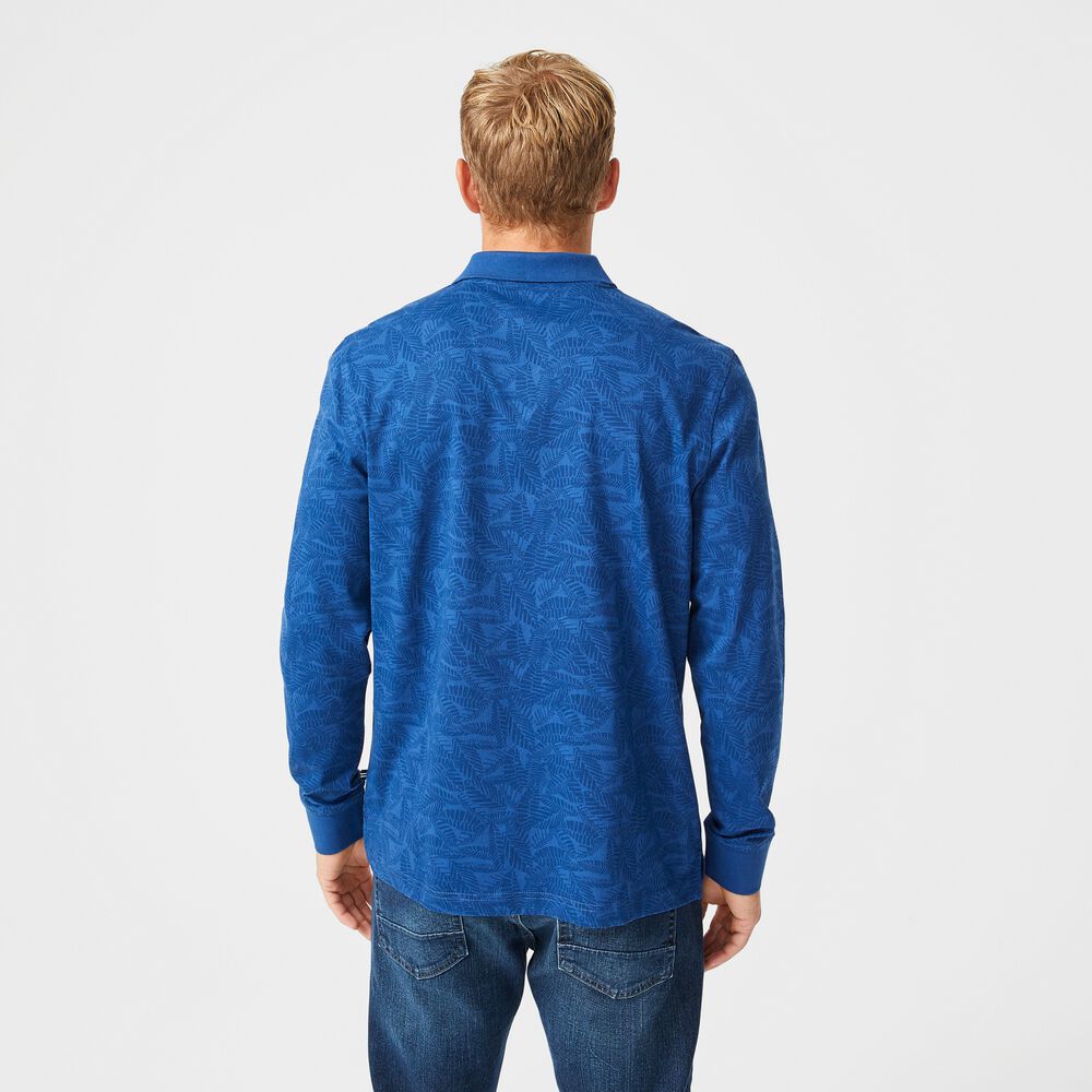 CLASSIC FIT LEAF PRINT LONG-SLEEVE POLO,Pure Adriatic Sea Wash,large