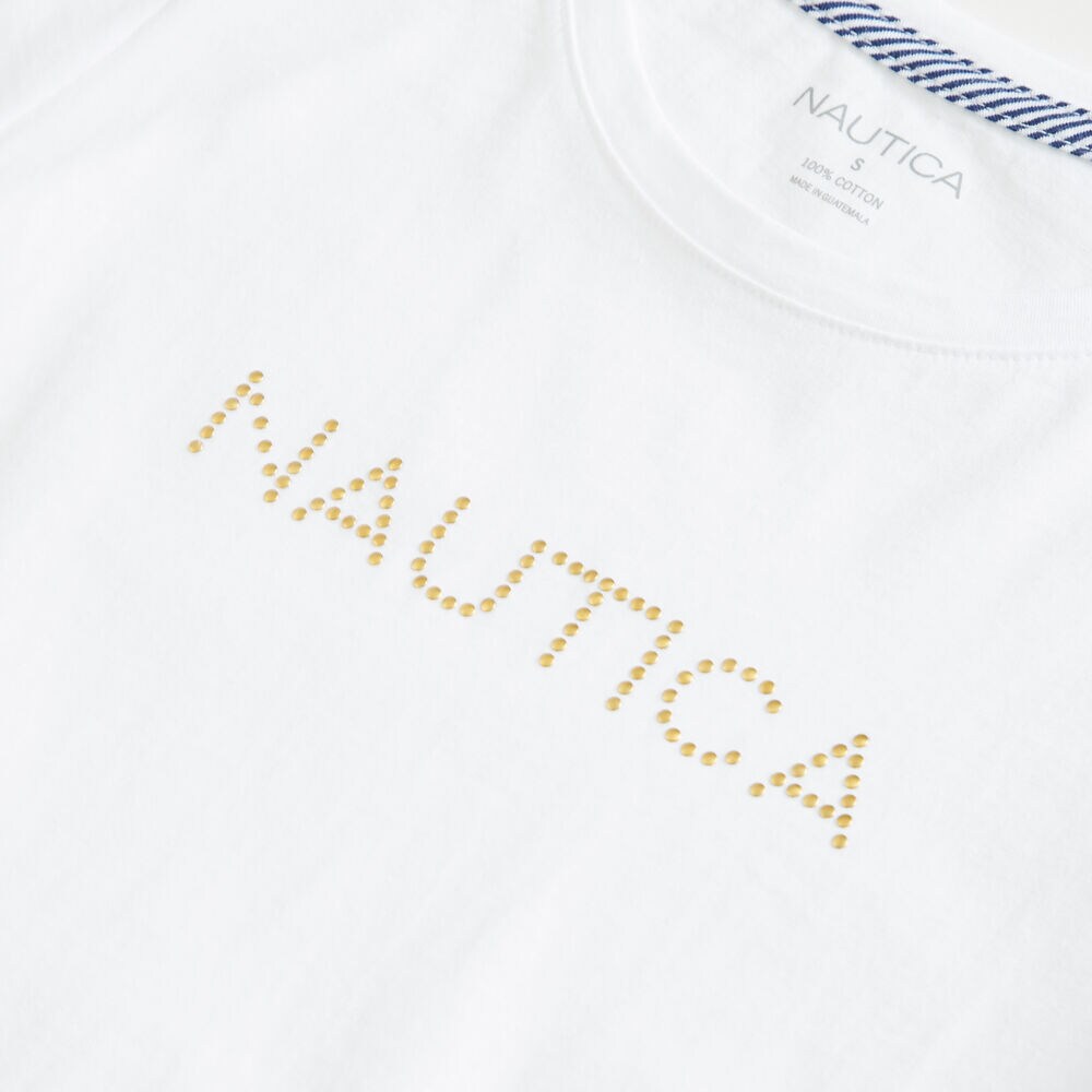 STUDDED LOGO CREWNECK T-SHIRT,Bright White,large