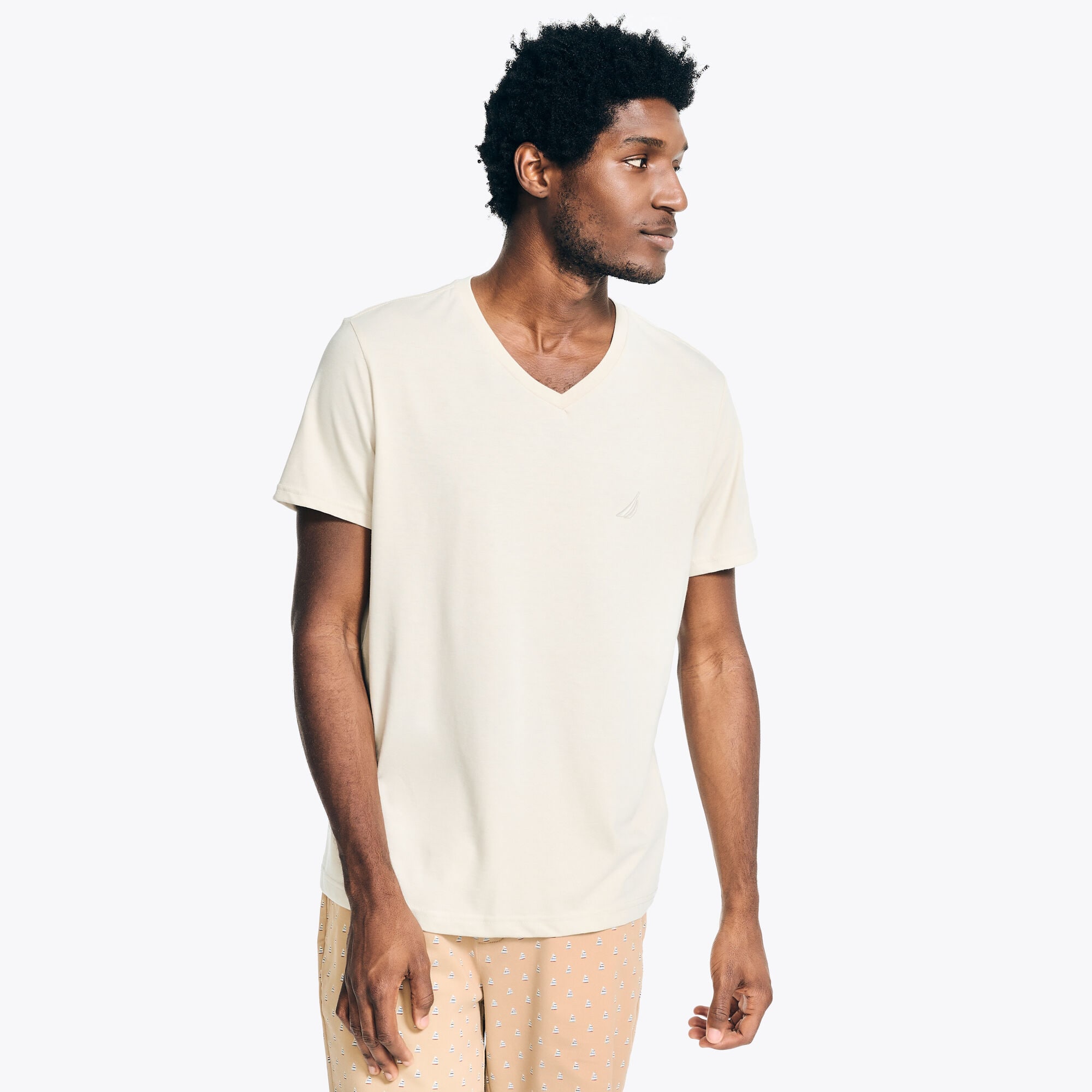 Heather V-Neck Deck T-Shirt,Oatmeal Heather,large