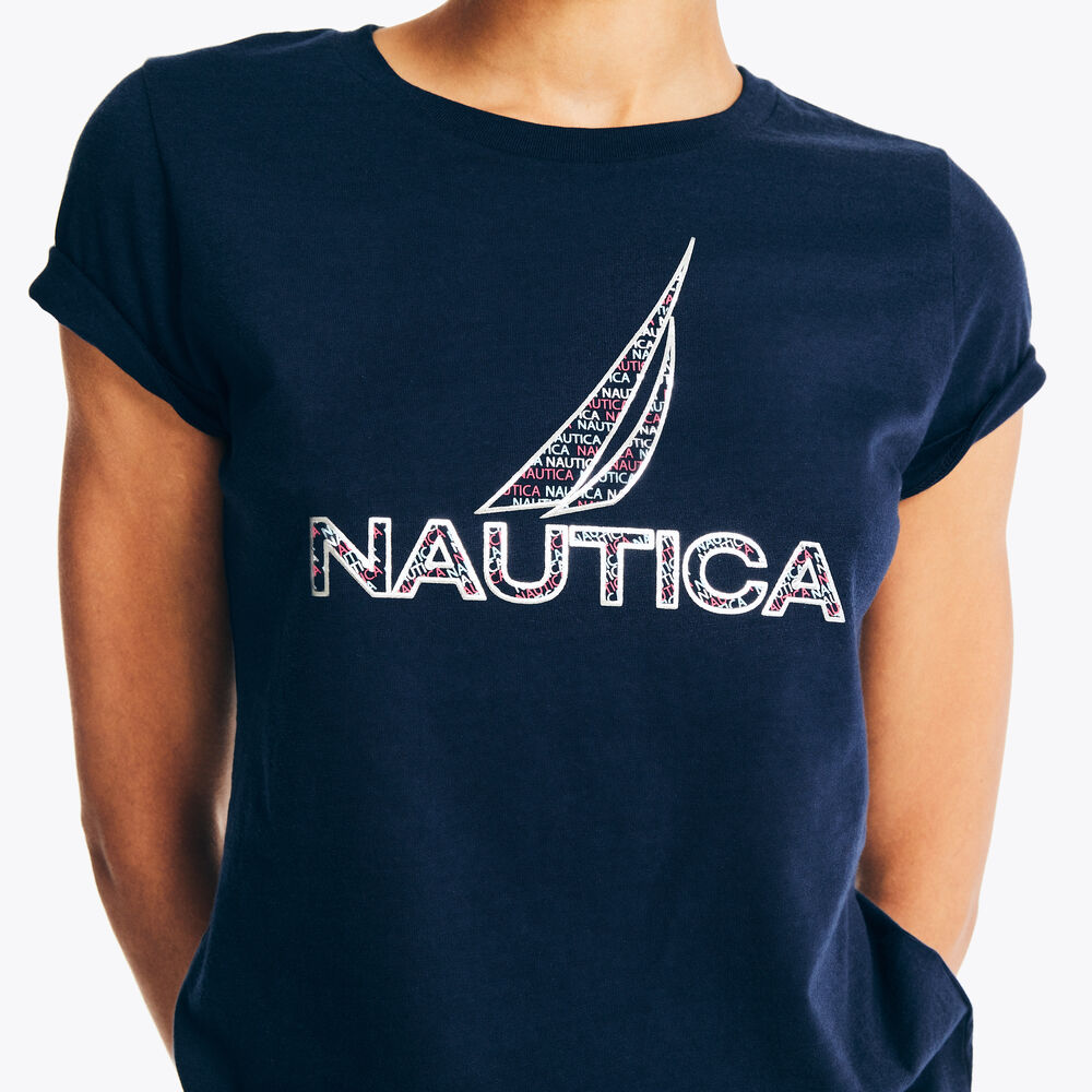 Nautica brand icon Puff Foil Graphic T-Shirt,Stellar Blue Heather,large