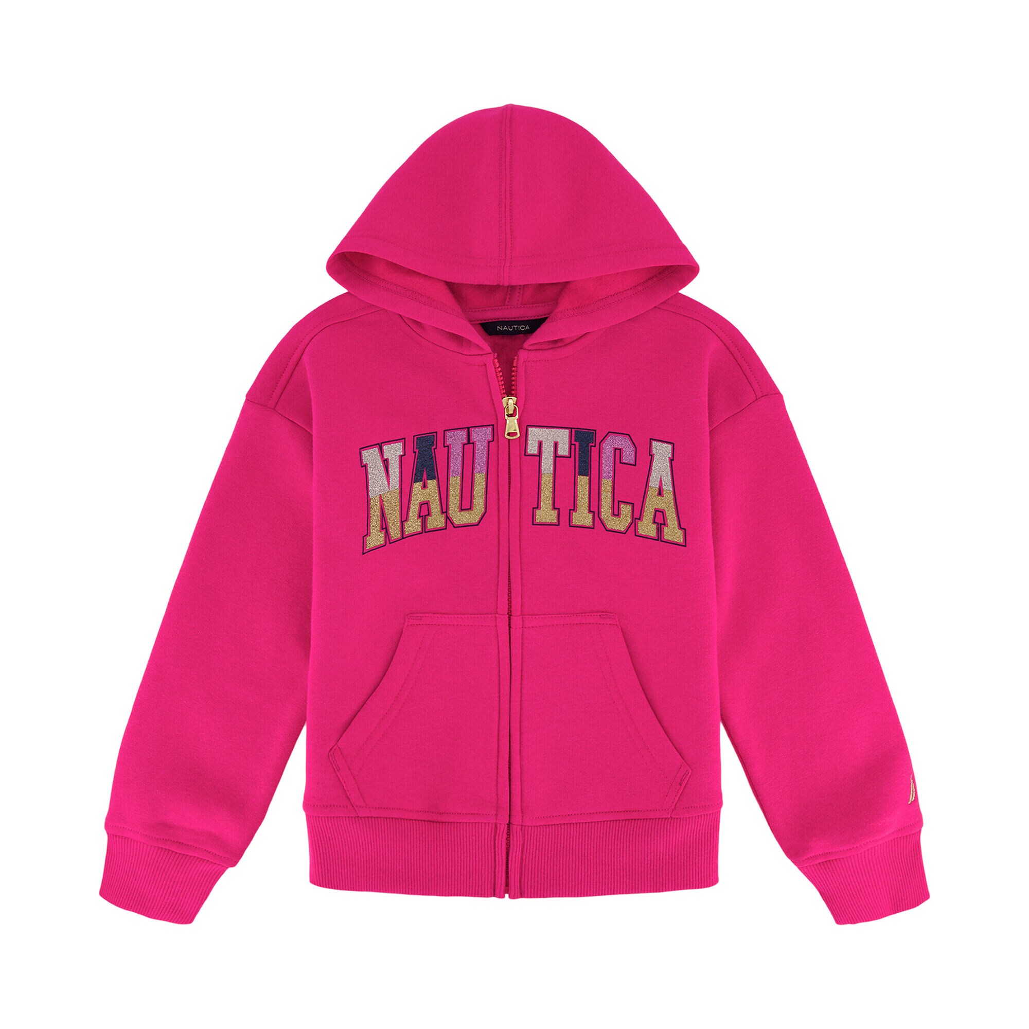 Girls' Glitter Full-Zip Fleece Hoodie (7-16),Paradise Pink,large