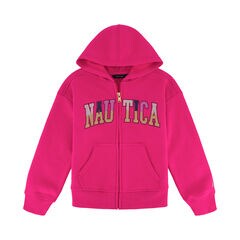 Girls' Glitter Full-Zip Fleece Hoodie (7-16),Paradise Pink,large