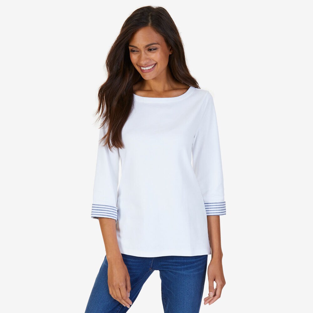 Turnback Cuff Top,Bright White,large