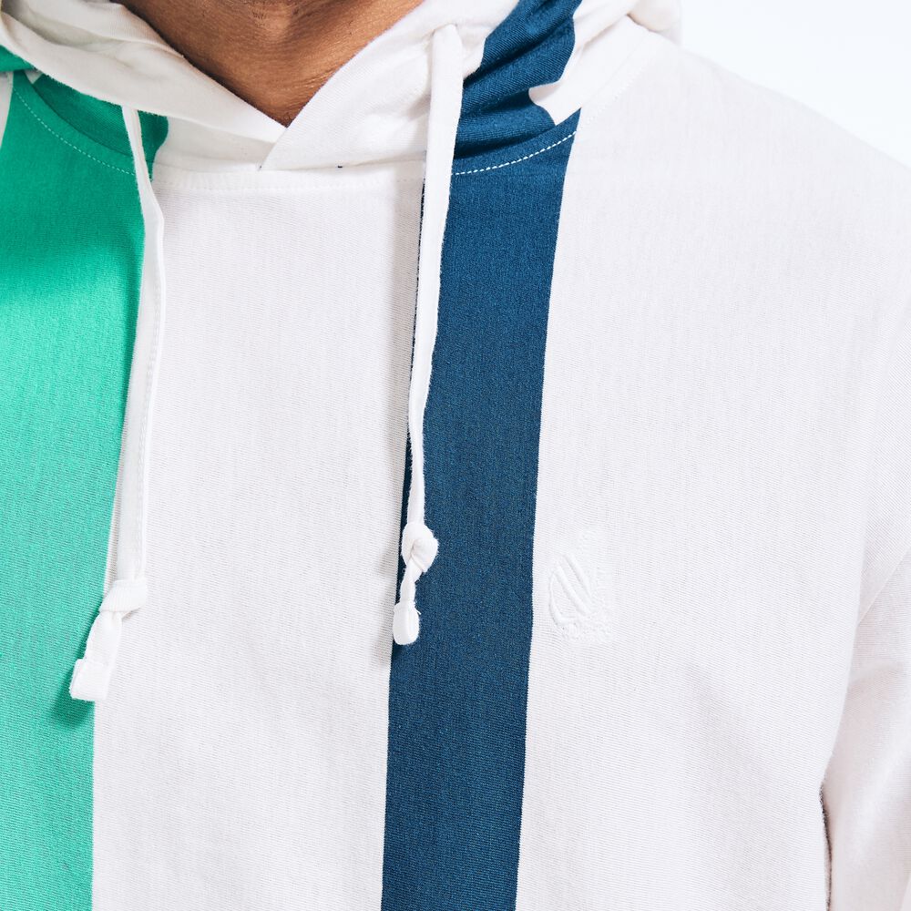 STRIPED LONG-SLEEVE T-SHIRT HOODIE,White,large