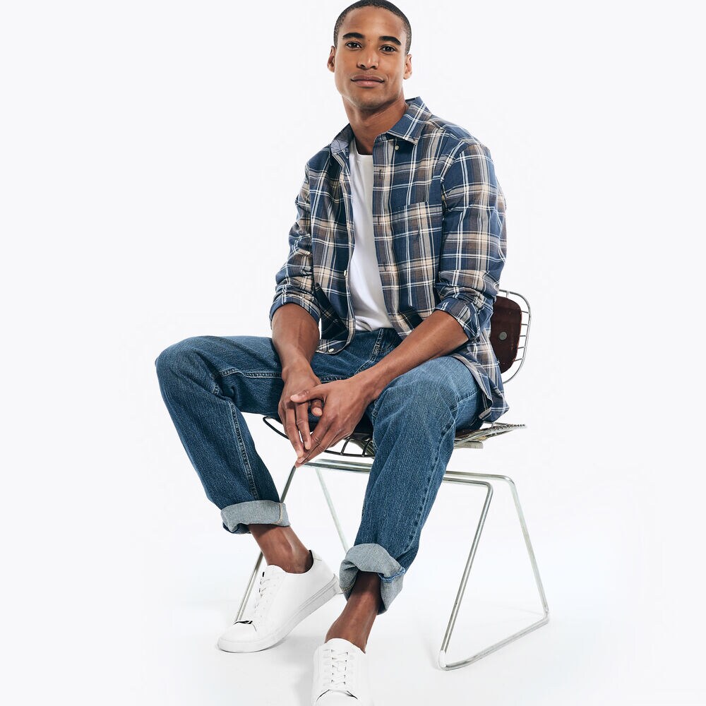 Heather Plaid Shirt,Estate Blue,large