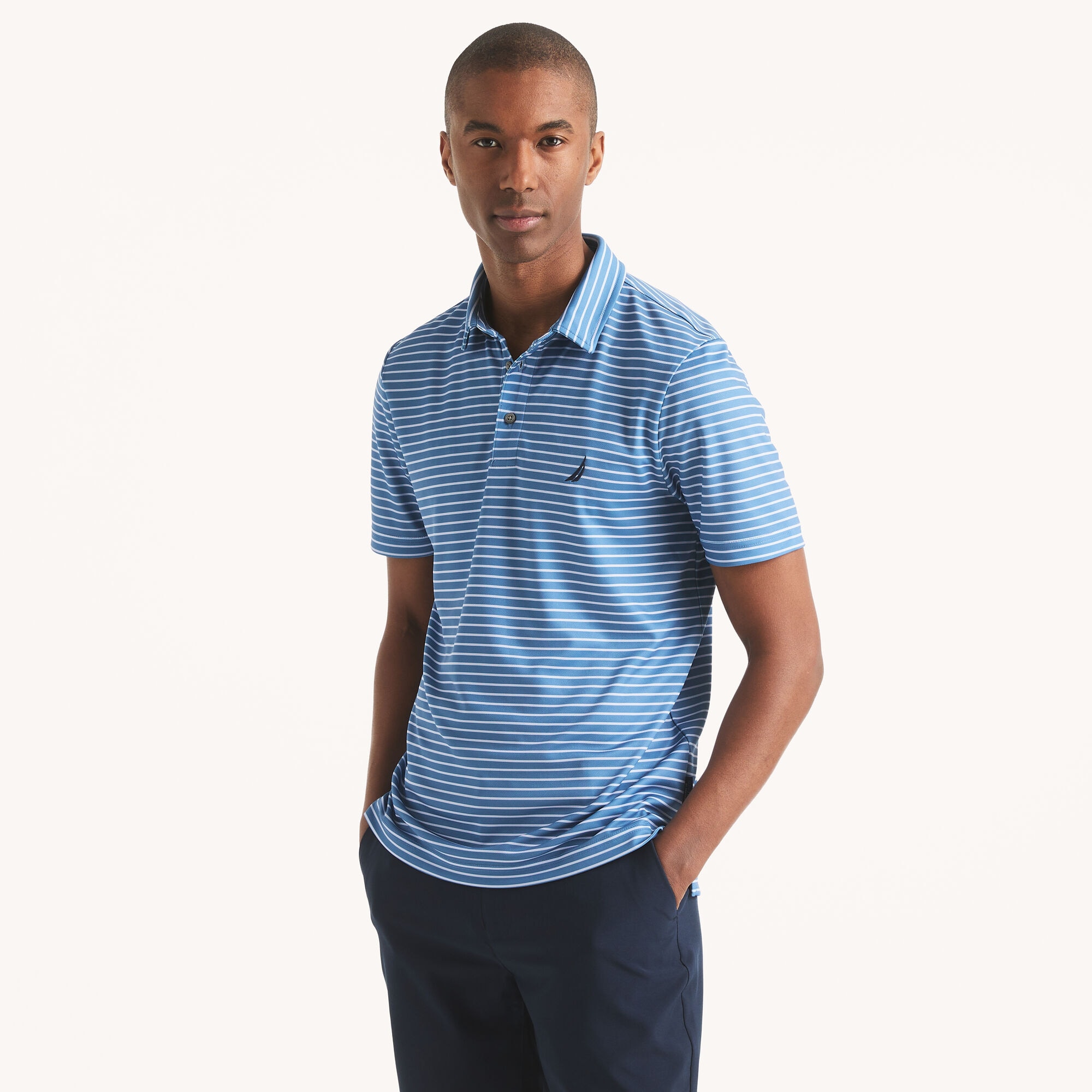 Navtech Striped Classic Fit Polo,Blue Stern,large