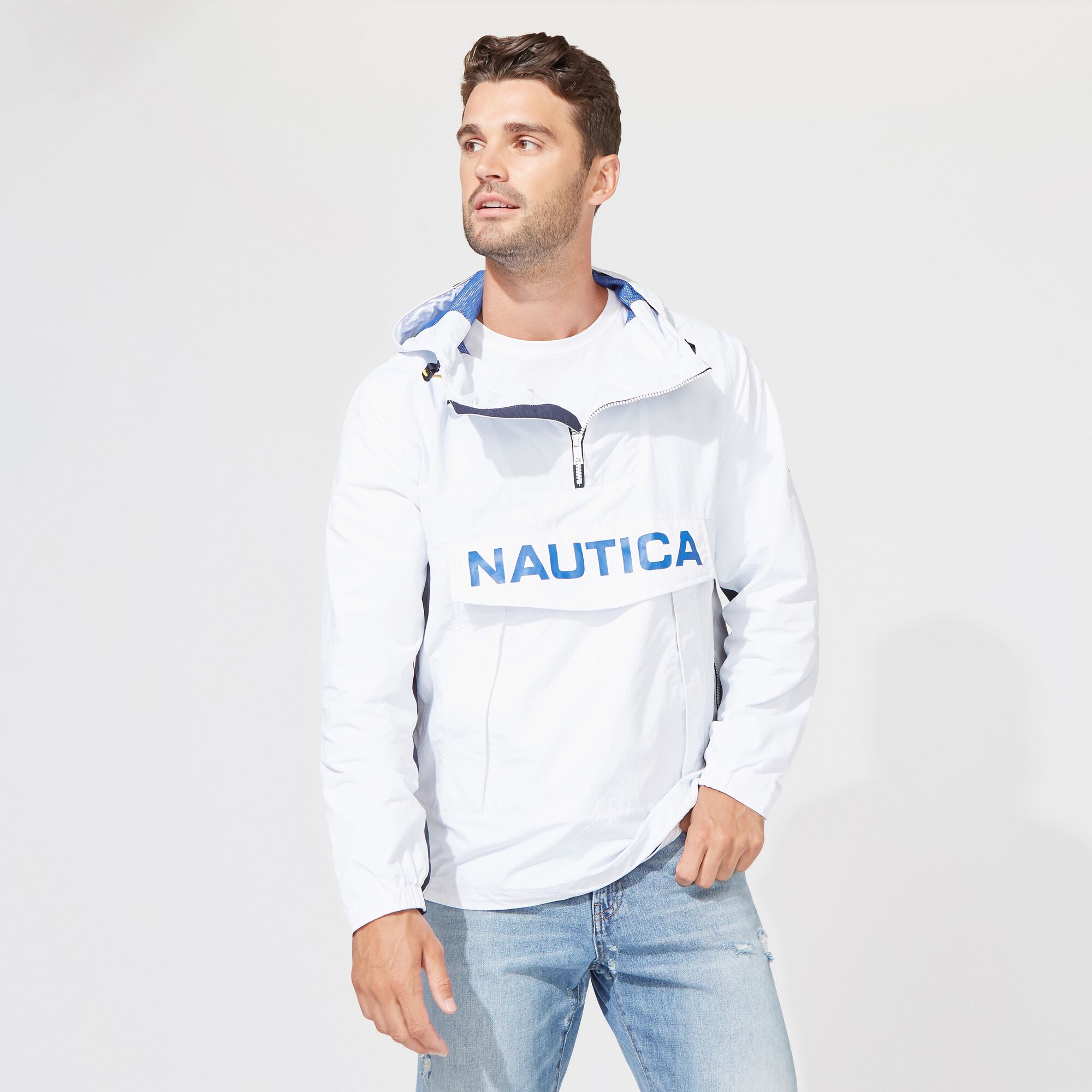 LIGHTWEIGHT COLORBLOCK GRAPHIC PULLOVER JACKET,Bright White,large