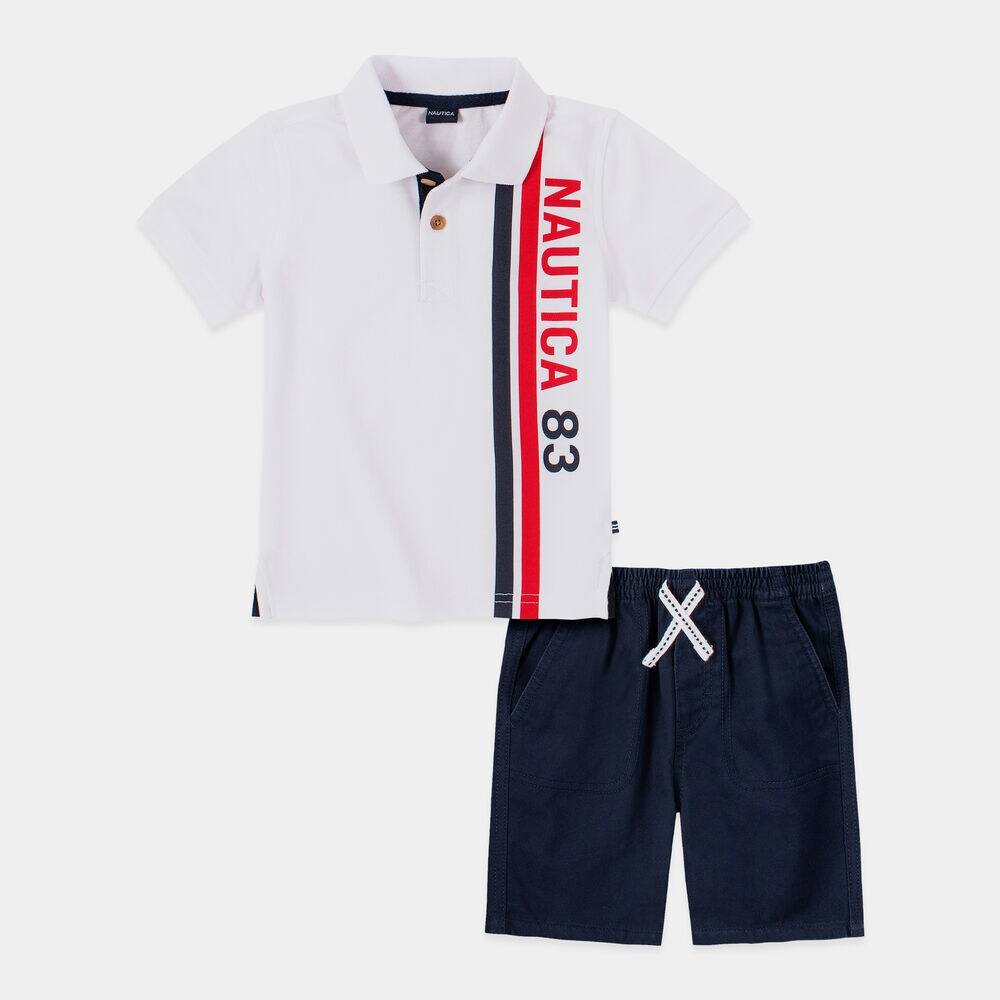 TODDLER BOYS' NAUTICA 83 STRIPE POLO 2PC SHORT SET (2T-4T),Antique White Wash,large