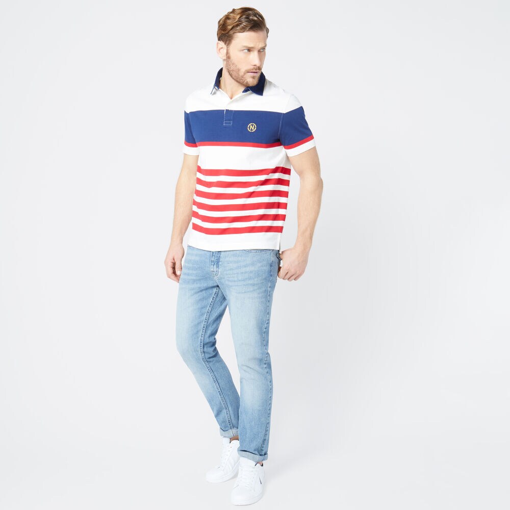 NAUTICA JEANS CO. STRIPED POLO,Sail White,large
