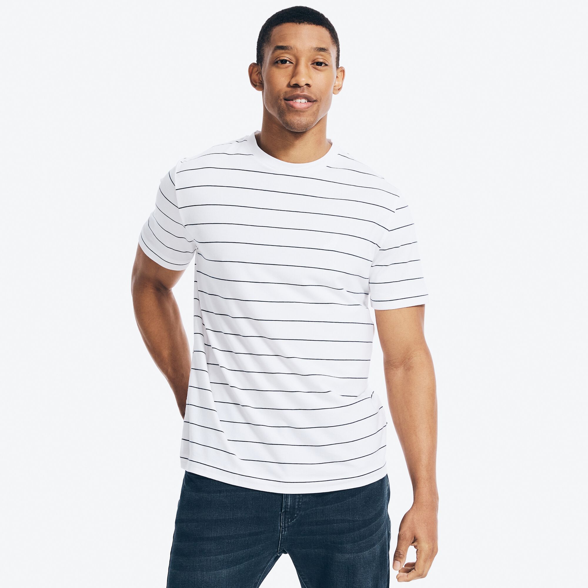 NAVTECH STRIPED T-SHIRT,Bright White,large