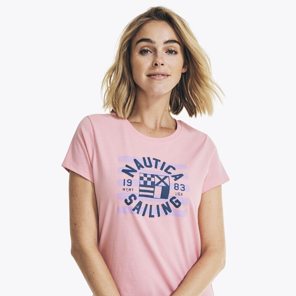 SUSTAINABLY CRAFTED SAILING GRAPHIC T-SHIRT,Camellia Rose,large