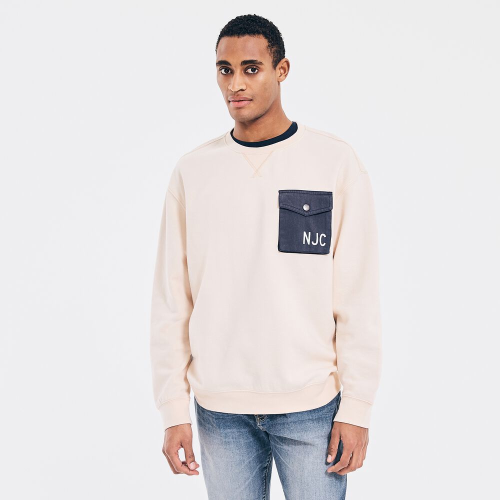 NAUTICA JEANS CO. POCKET SWEATSHIRT,Wheat Flax,large