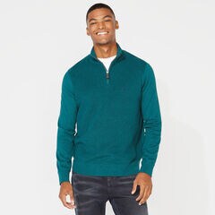 RIBBED-FRONT QUARTER-ZIP SWEATER,Shaded Spruce Heather,large