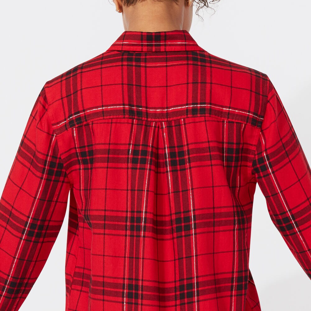 NAUCTICA JEANS CO. LONG SLEEVE TIFFANY PLAID BOYFRIEND SHIRT,Cranberry,large