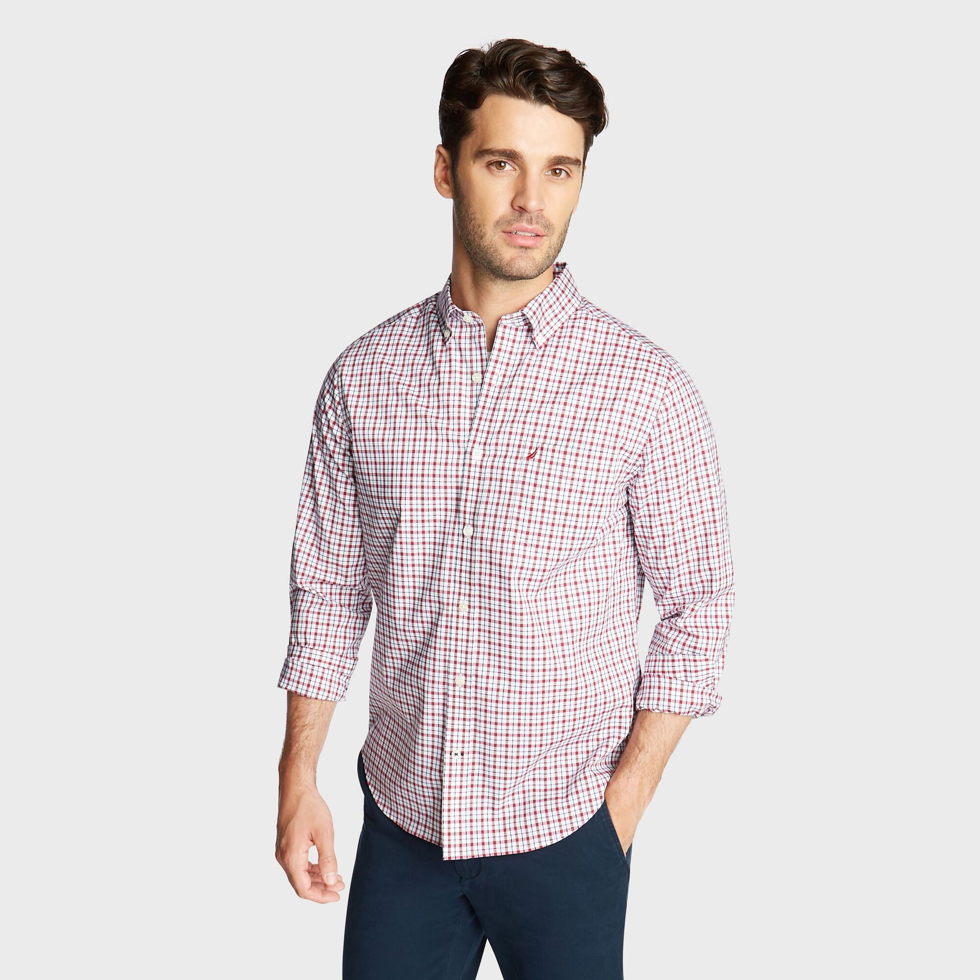 CLASSIC FIT WRINKLE RESISTANT SHIRT IN MINI PLAID,Nautica Red,large